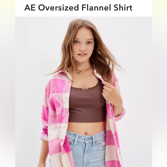 Adorable pink plaid flannel button down - Picture 2 of 3